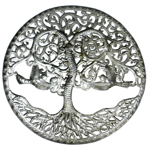 Curly Tree of Life Ringed 24" Haitian Metal Drum Wall Art