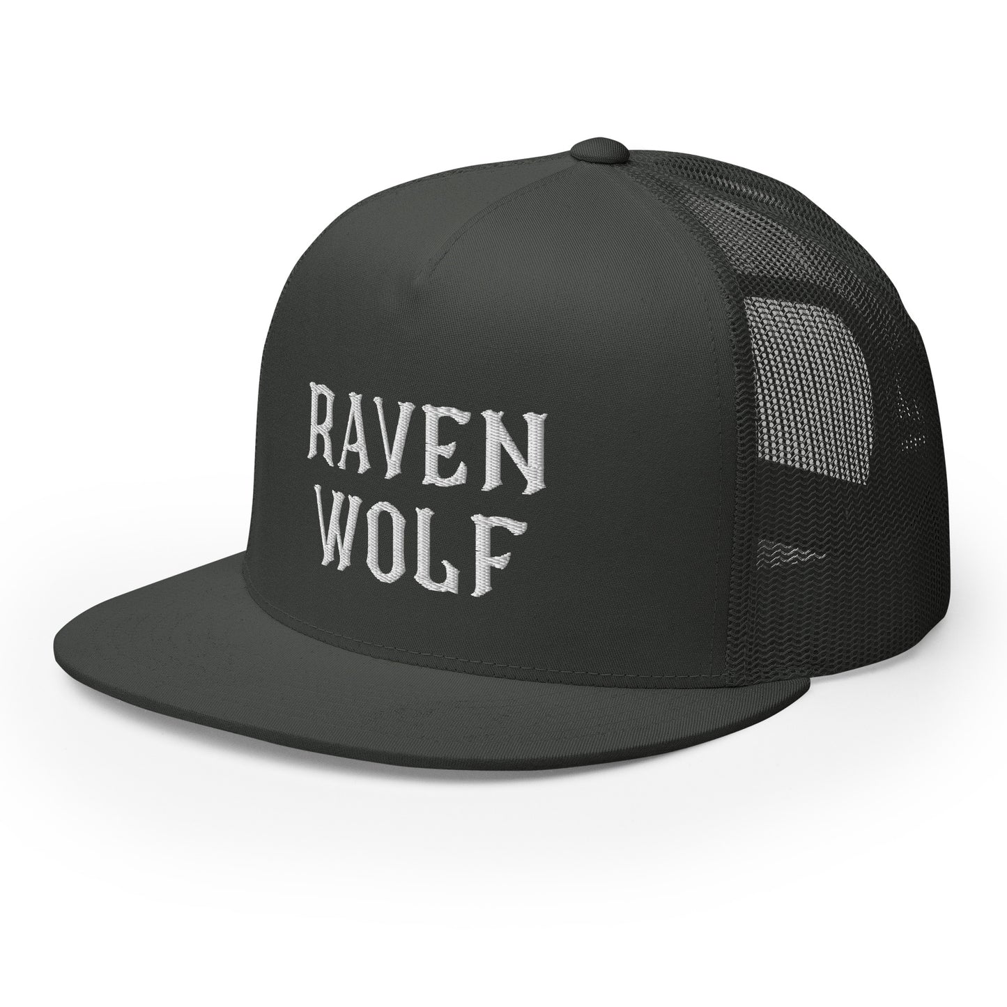 Raven Wolf Embroidery Trucker Cap