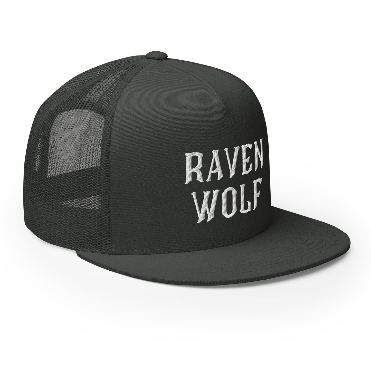 Raven Wolf Embroidery Trucker Cap