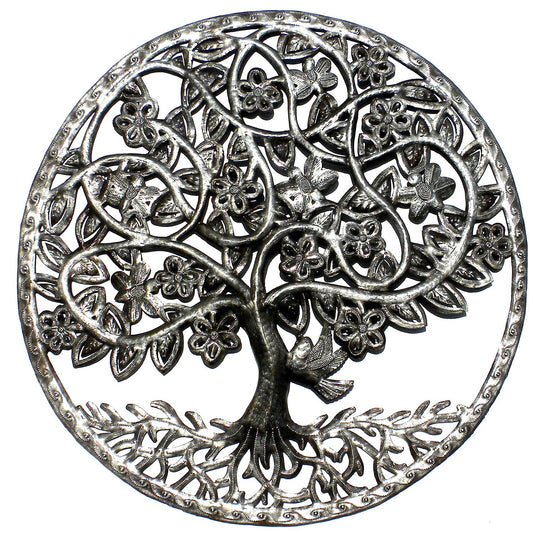 Celtic Spring Tree of Life 23" Ringed Haitian Metal Drum Wall Art