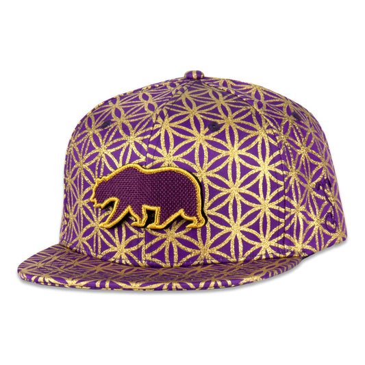 Removable Bear Flower of Life Royal Snapback Hat by Grassroots California