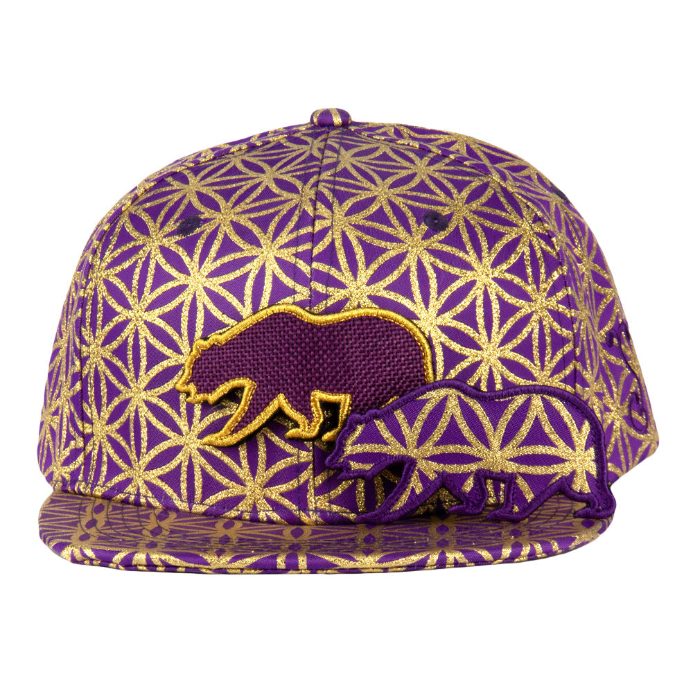 Removable Bear Flower of Life Royal Snapback Hat by Grassroots California