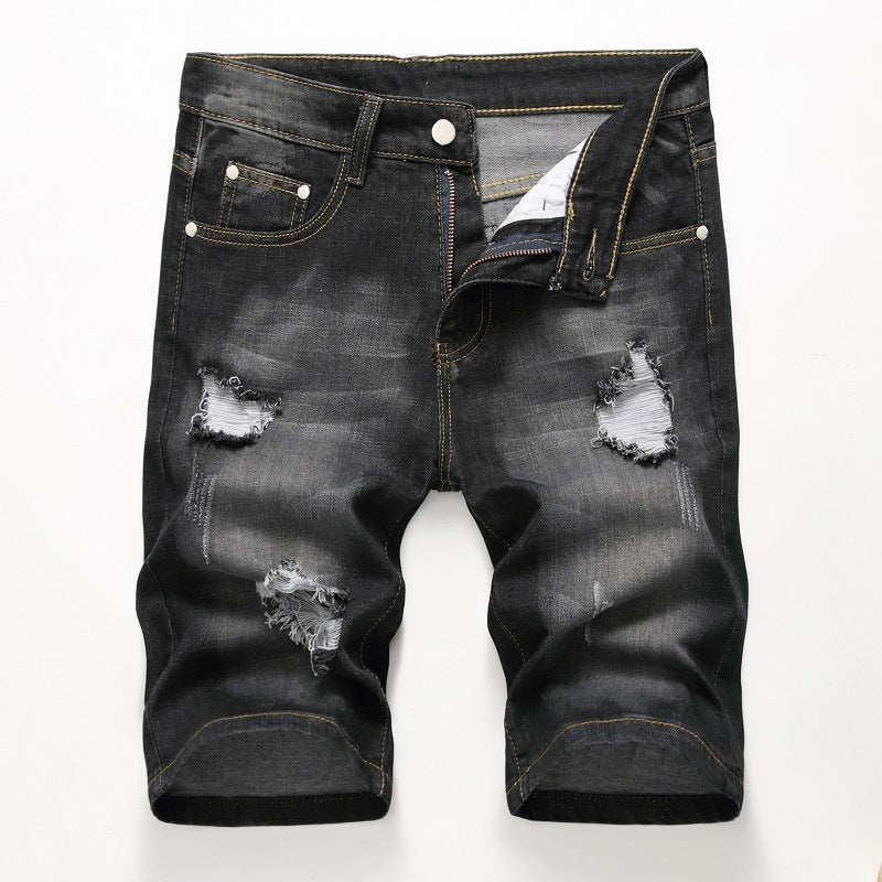 Land of Nostalgia New Fashion Men's Summer Biker Ripped Denim Jeans Shorts (Ready to Ship) by Land of Nostalgia