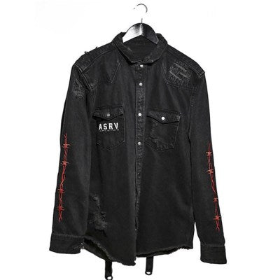 Land of Nostalgia Men's Harajuku Demon Skull Rock Punk Denim Jacket by Land of Nostalgia