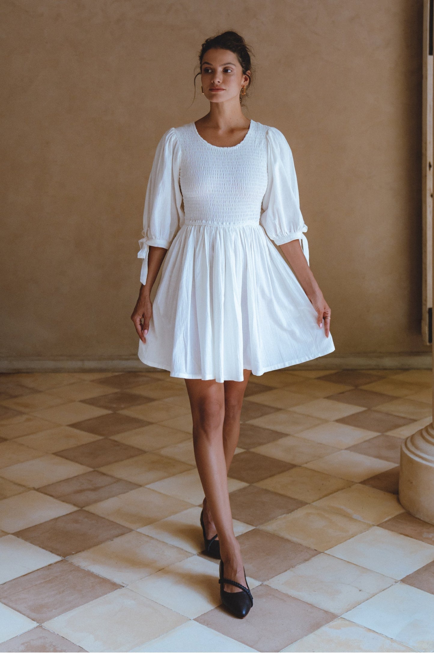 Jolie Puff Sleeve Linen Mini Dress by ELF