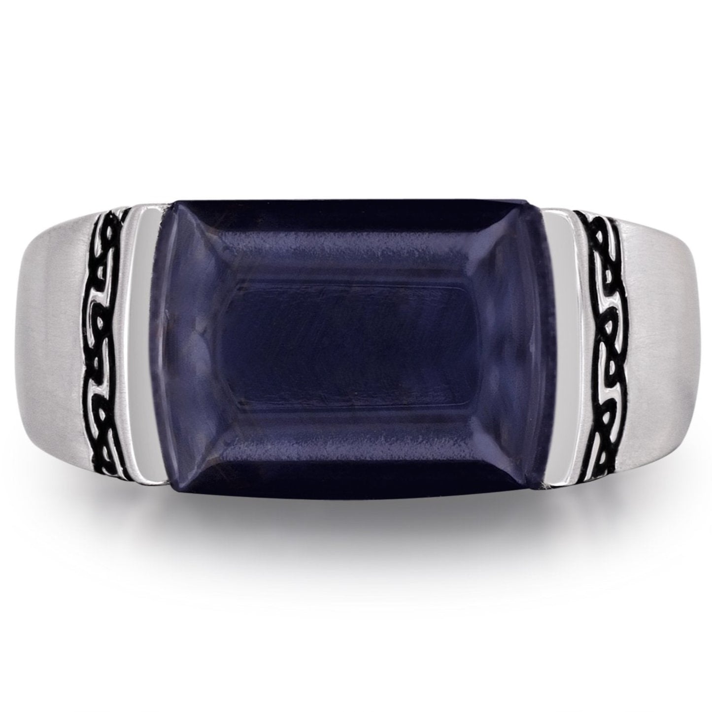 Blue Pietersite Celtic Stone Signet Ring in Sterling Silver with Enamel