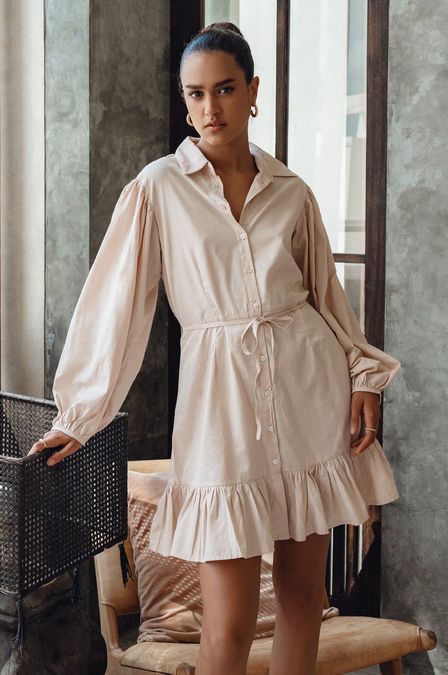 Malina Button Down Cotton Mini Dress by ELF