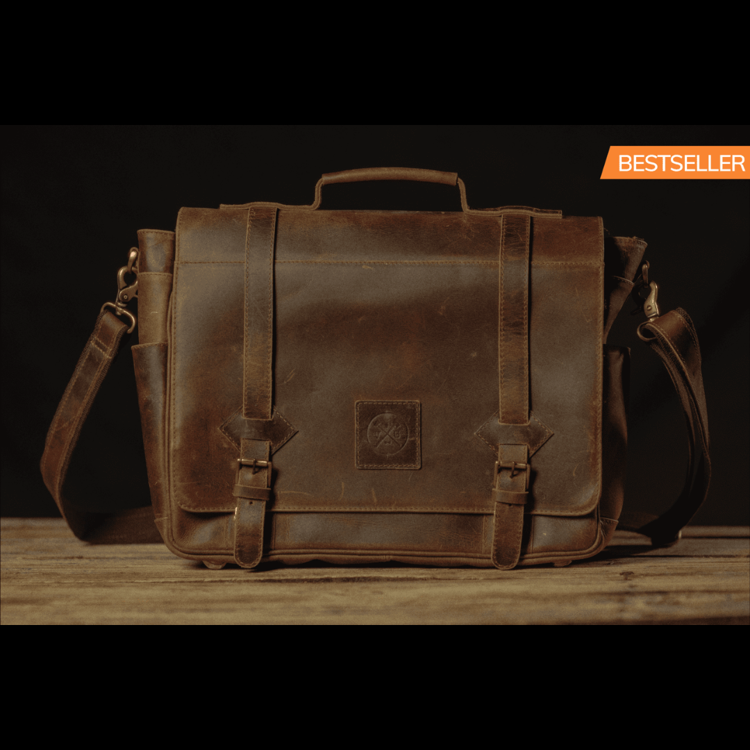 The “Lewis” Buffalo Leather Messenger Bag by Vintage Gentlemen