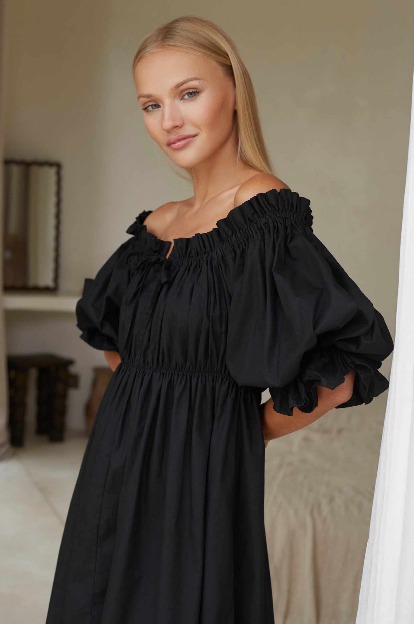 Vacay Off Shoulder Cotton Mini Dress by ELF