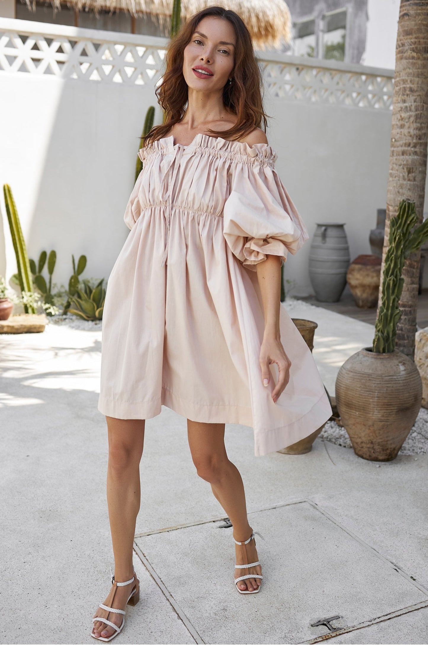 Vacay Off Shoulder Cotton Mini Dress by ELF