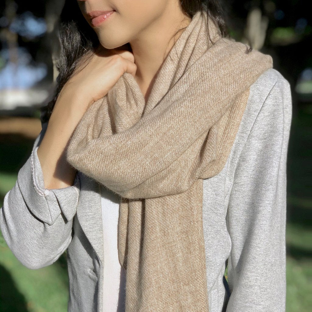 Beige Handloom Cashmere Scarf by SLATE + SALT