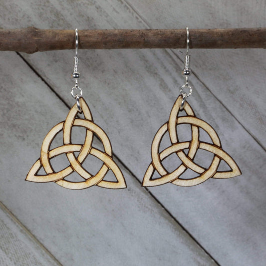 Celtic Trinity Knot Delicate Wooden Dangle Earrings