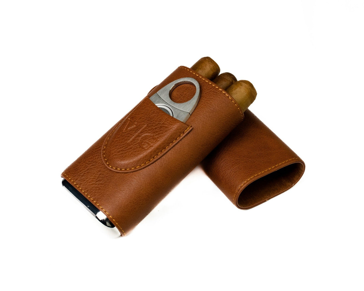 Luxury Brown Leather Cigar Case With Cutter by Vintage Gentlemen