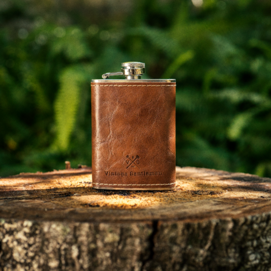 Leather Wrapped VG Stainless Steel Flask by Vintage Gentlemen