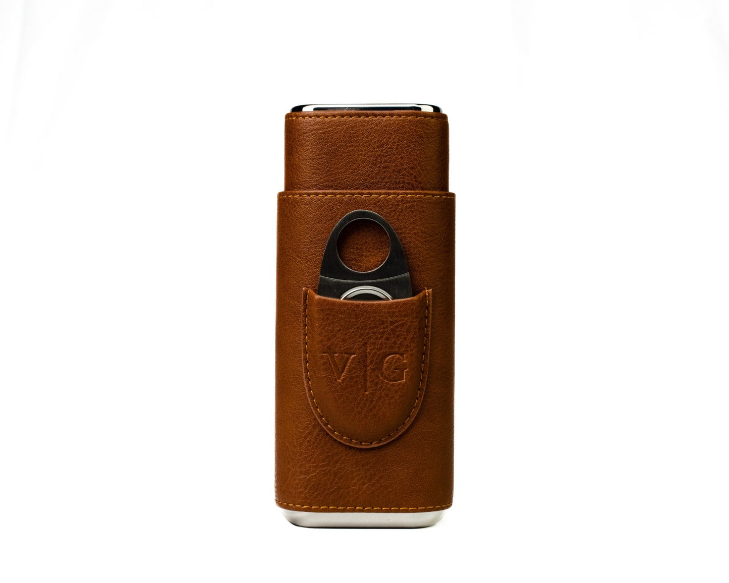 Luxury Brown Leather Cigar Case With Cutter by Vintage Gentlemen