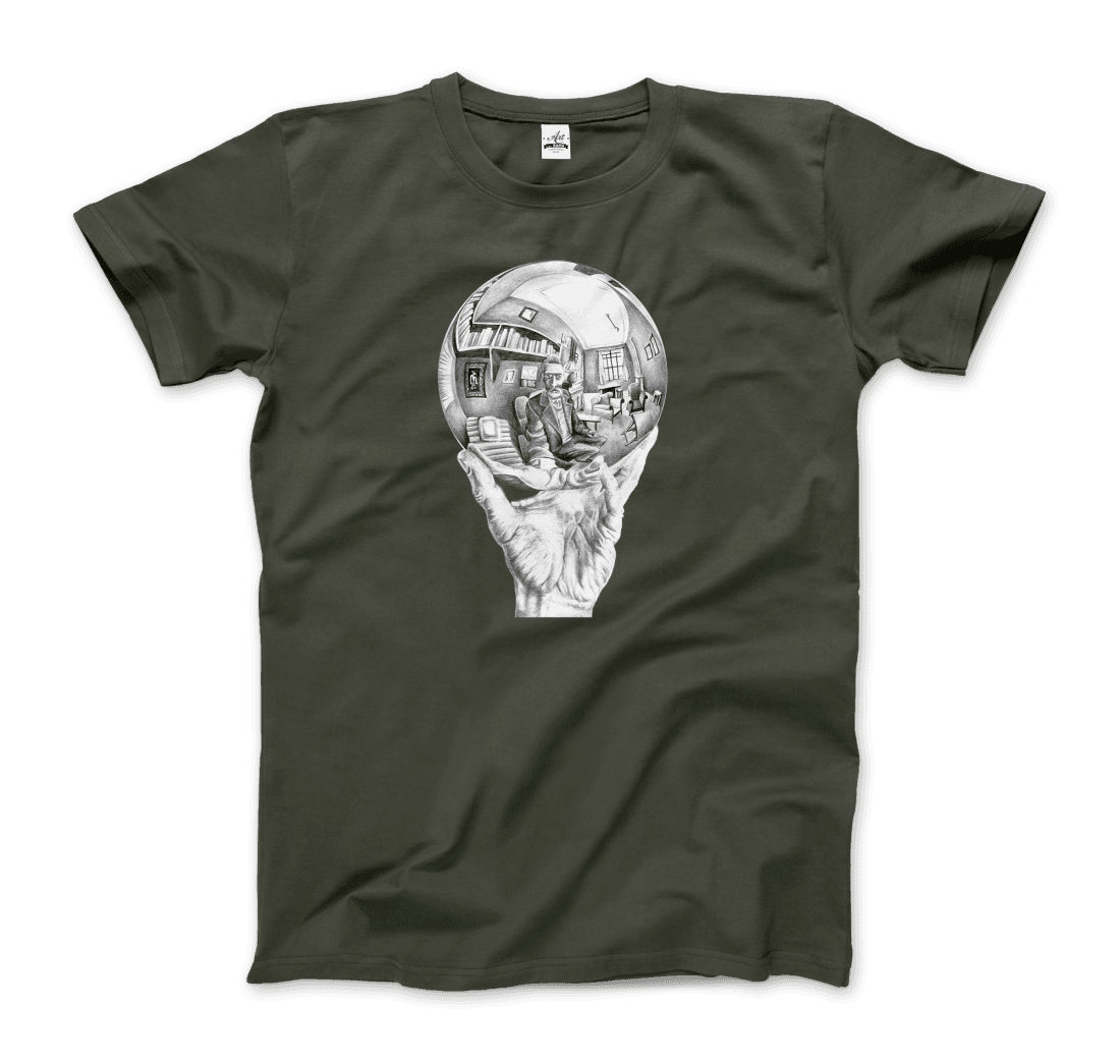 M.C. Escher Hand with Reflective Globe T-Shirt by Art-O-Rama Shop