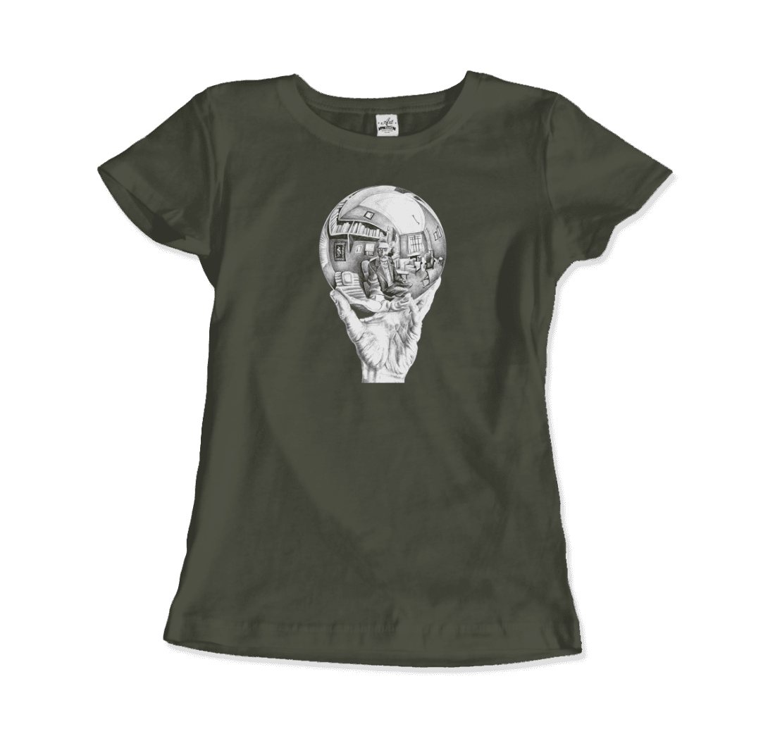 M.C. Escher Hand with Reflective Globe T-Shirt by Art-O-Rama Shop