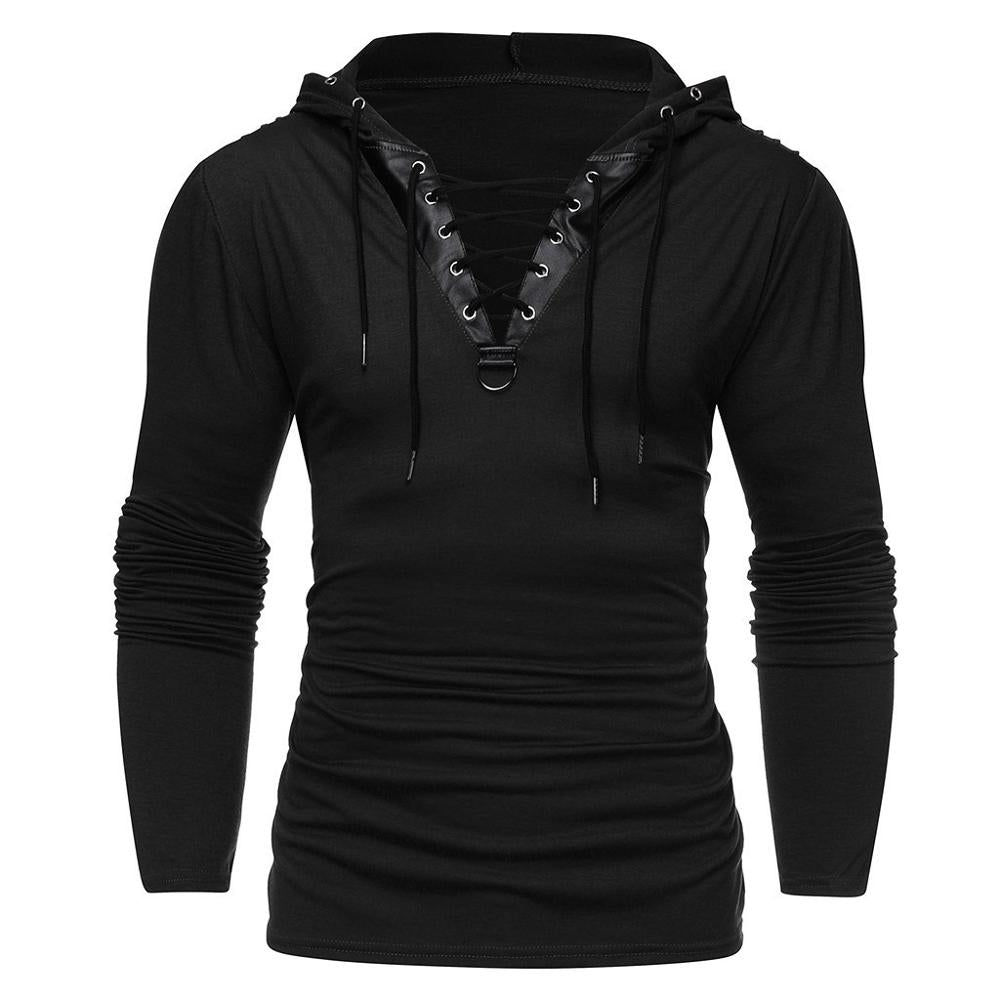 Dexter' Black Goth Mens V-Neck Hooded Top by The Cursed Closet