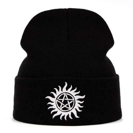 Saint' Black/Red Pentagram Flame Beanie Hat by The Cursed Closet