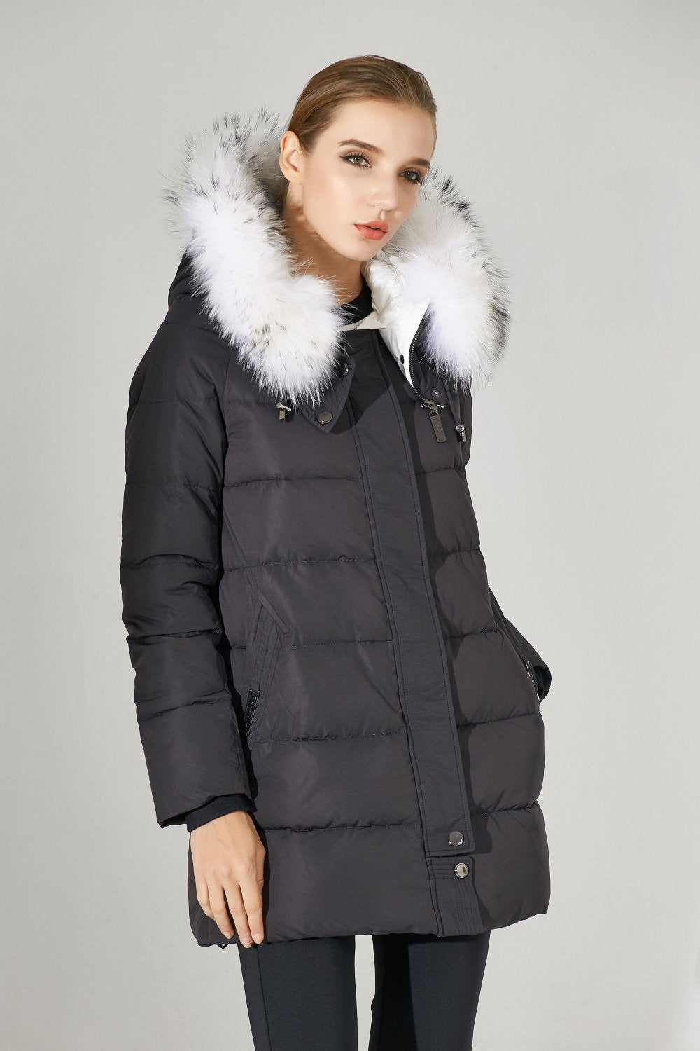 Faux Fox Extended Down Jacket by White Market