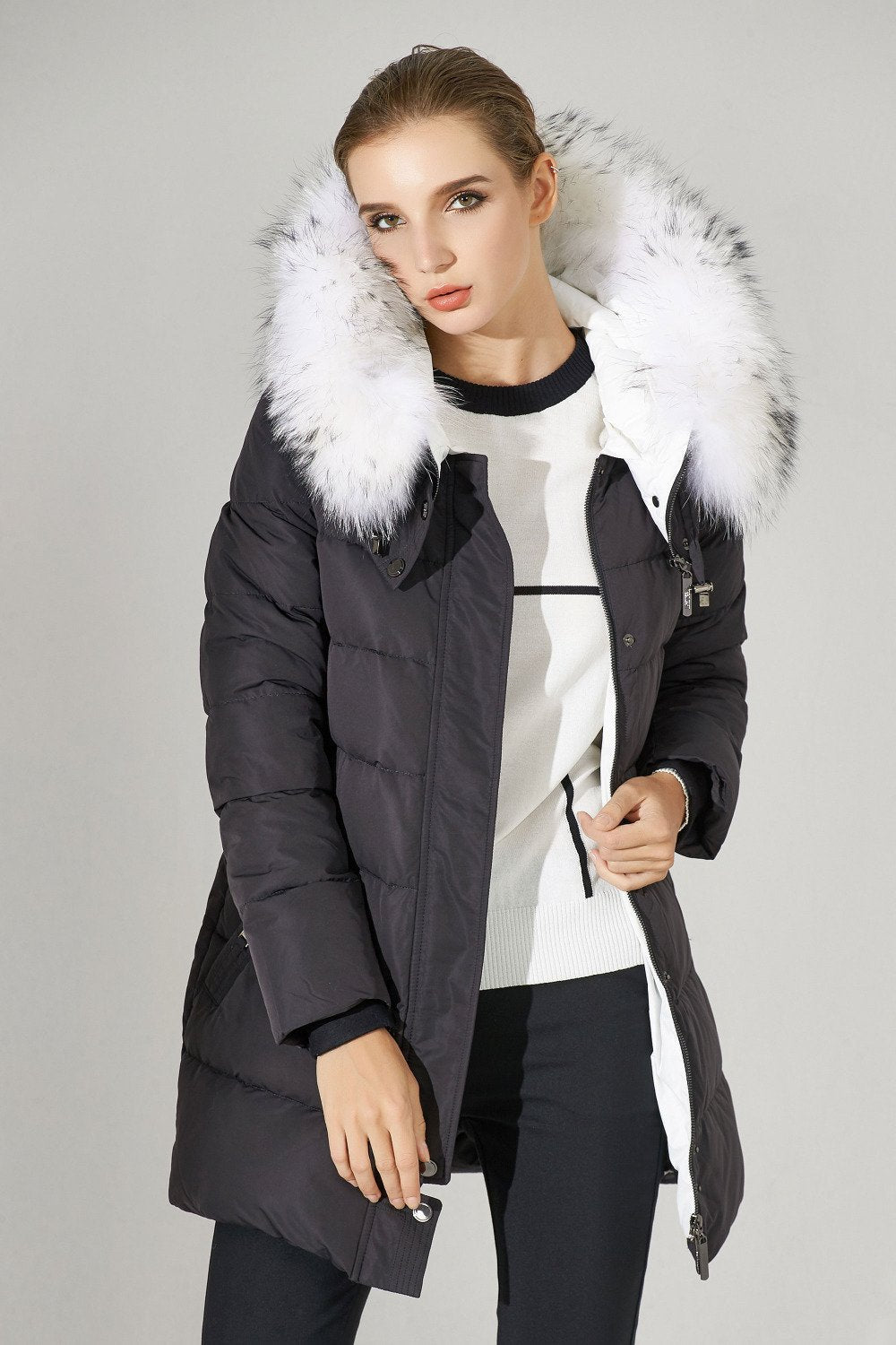 Faux Fox Extended Down Jacket by White Market