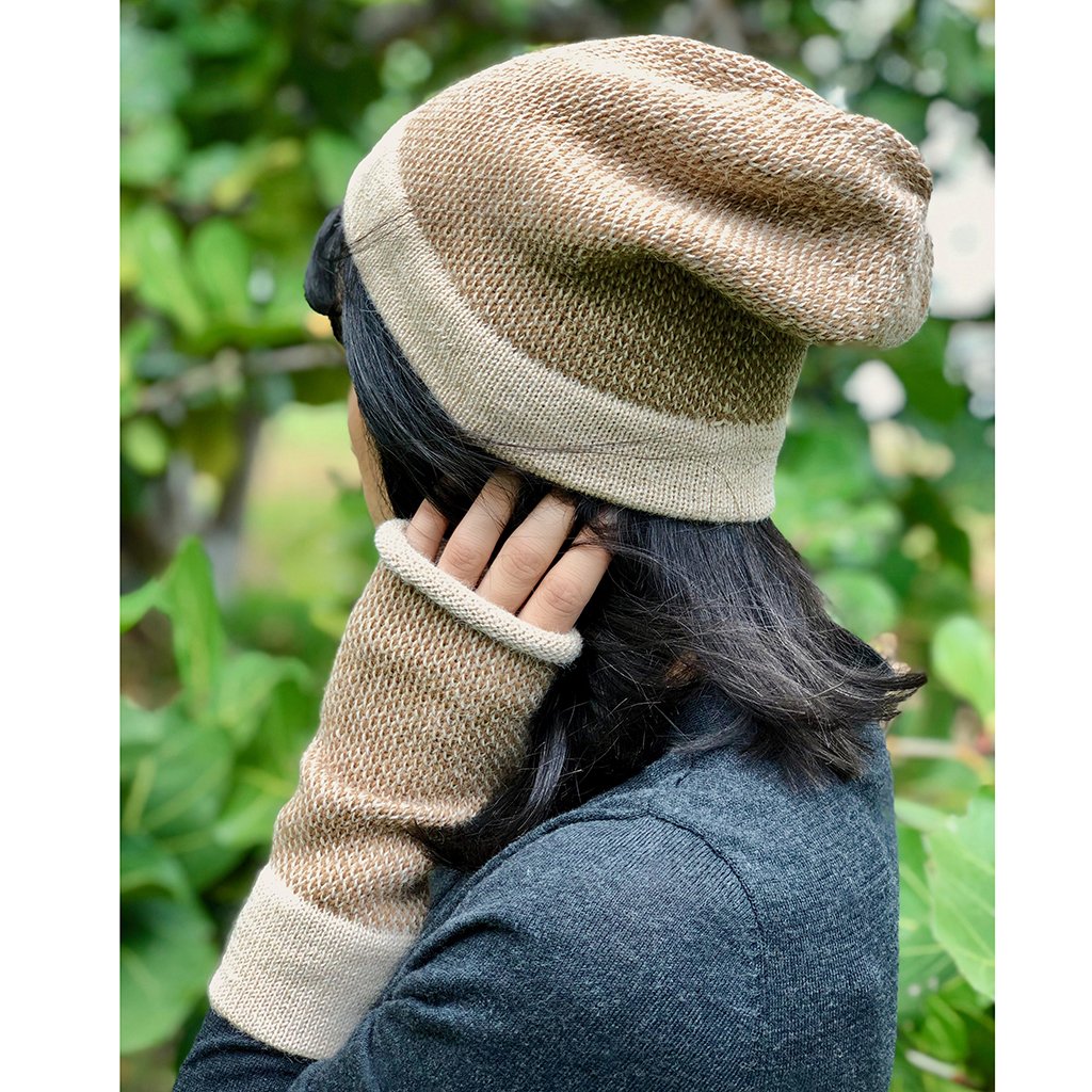 Camel Interwoven Alpaca Beanie by SLATE + SALT