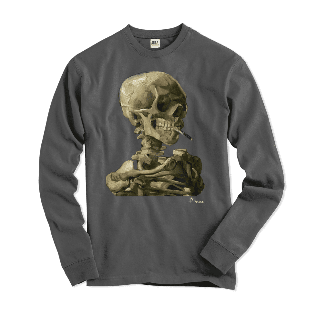 Van Gogh Skull of a Skeleton with Burning Cigarette 1886 Long Sleeve Shirt by Art-O-Rama Shop