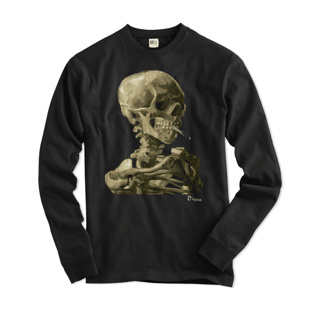 Van Gogh Skull of a Skeleton with Burning Cigarette 1886 Long Sleeve Shirt by Art-O-Rama Shop